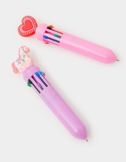 2-Pack Girls Mini Heart & Horse Multi Colour Pens