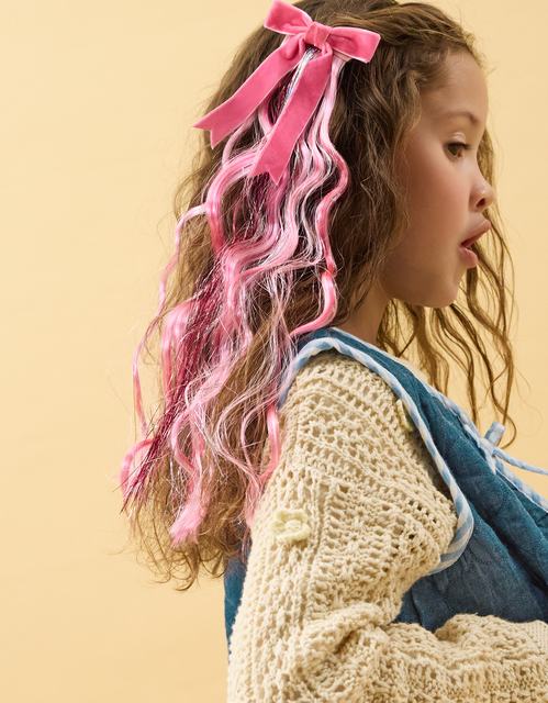 Girls Bow Tinsel Fake Hair Clip