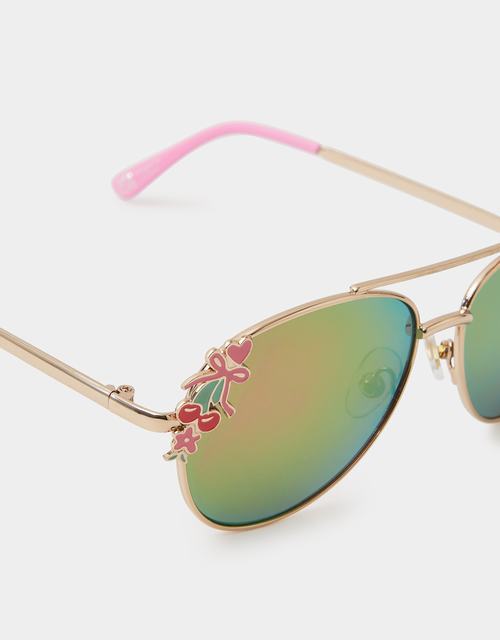 Girls Cherry Heart Aviator Sunglasses
