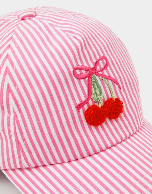 Girls Cherry Stripe Cap Pink
