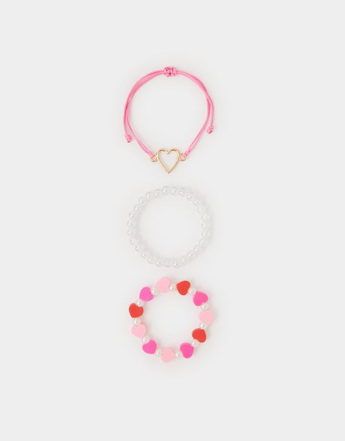 3-Pack Girls Heart Bead Bracelets