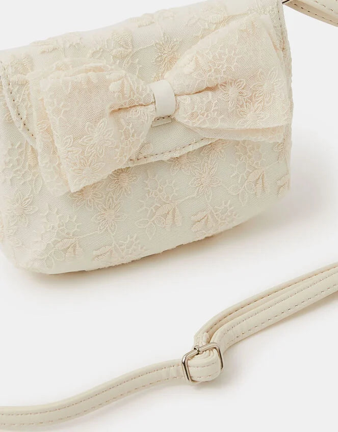 Girls Floral Lace Bow Bag