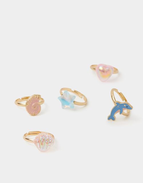 5-Pack Girls Sea Life Adjustable Rings