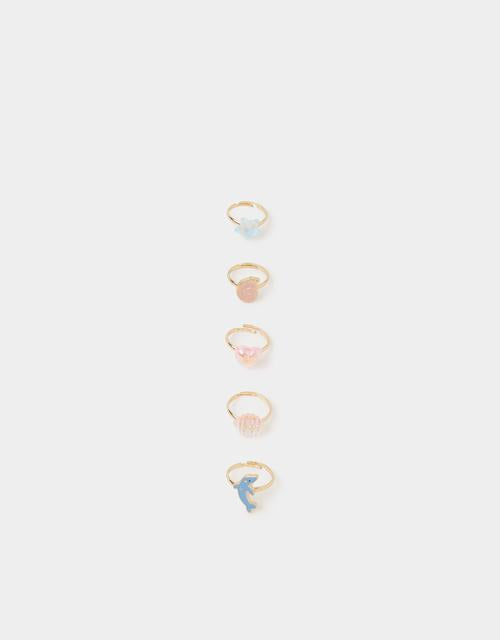 5-Pack Girls Sea Life Adjustable Rings
