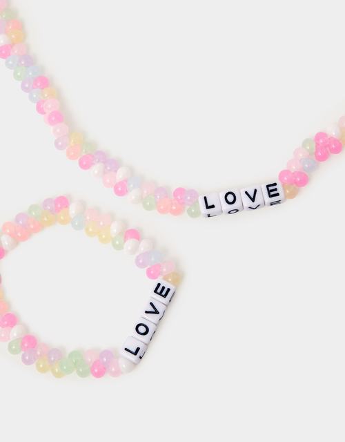 Girls Love Beaded Necklace & Bracelet Set