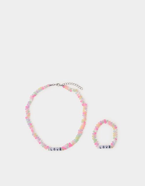 Girls Love Beaded Necklace & Bracelet Set