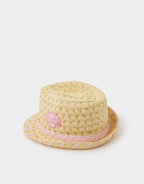 Girls Seashell Straw Trilby Hat Natural