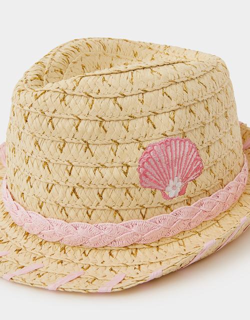 Girls Seashell Straw Trilby Hat Natural