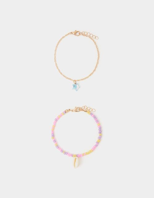 2-Pack Girls Beaded Charm Anklets
