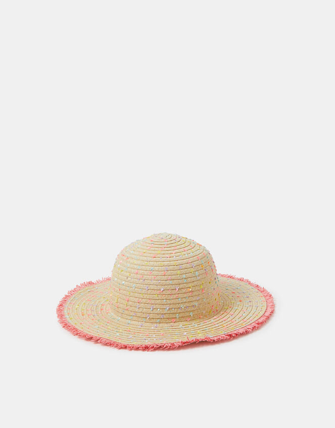 GIRLS SPECKLED FLOPPY STRAW HAT MULTI