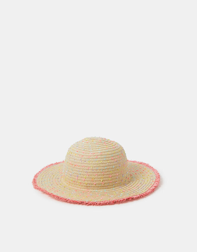 GIRLS SPECKLED FLOPPY STRAW HAT MULTI