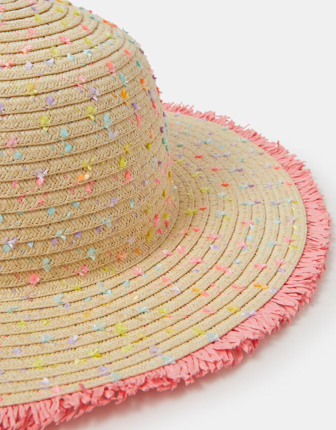 GIRLS SPECKLED FLOPPY STRAW HAT MULTI
