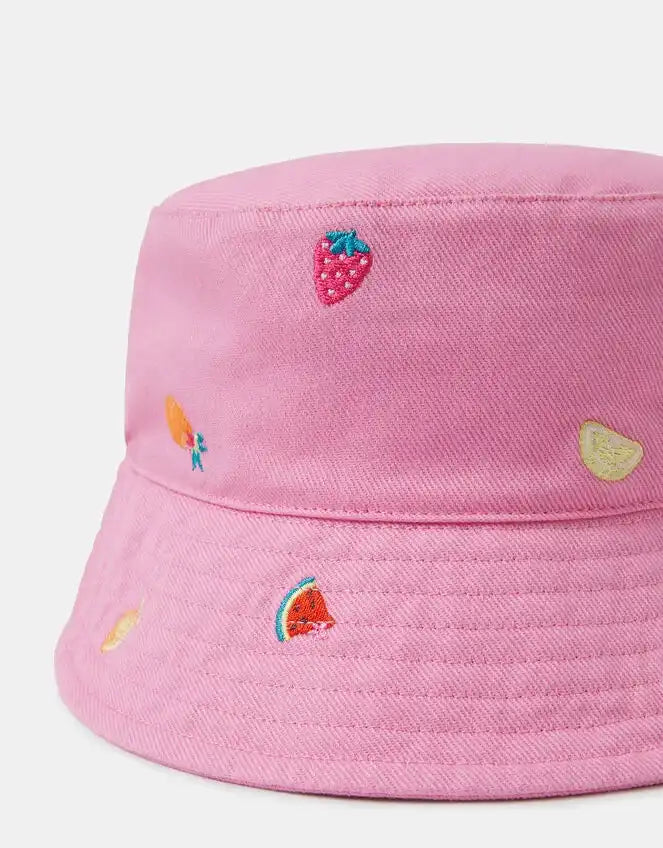 Girls Fruit Embroidered Bucket Hat Pink