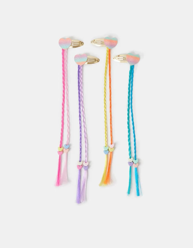 4-Pack Girls Rainbow Heart Fake Hair Clips