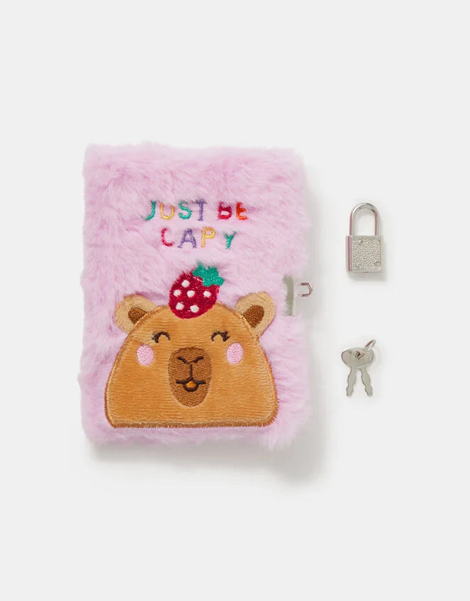 Girls Fluffy Capybara Lockable Journal