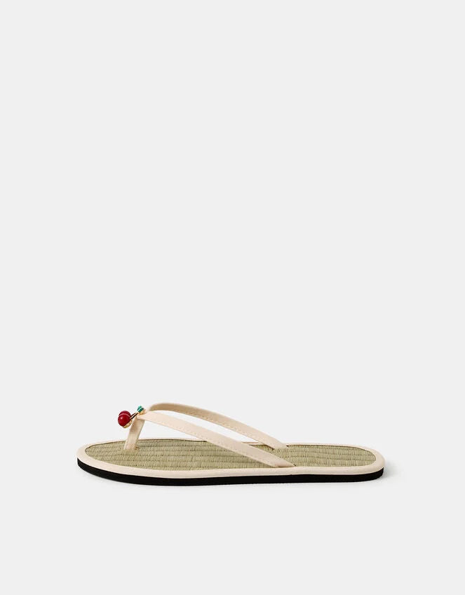 Cherry Charm Seagrass Flip Flops Cream
