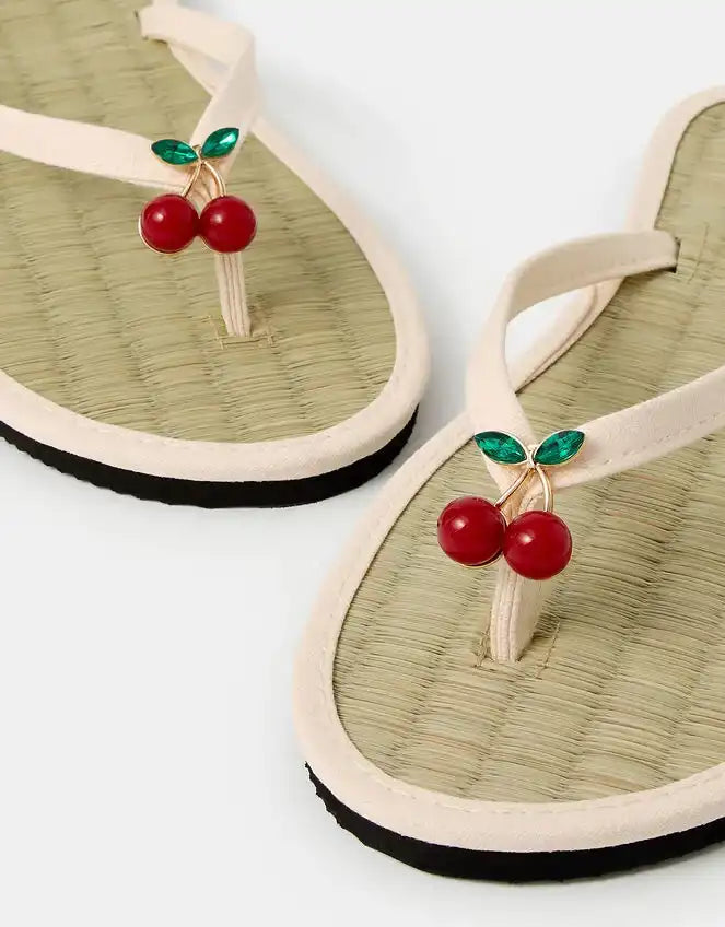 Cherry Charm Seagrass Flip Flops Cream