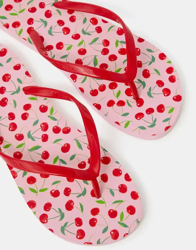 Cherry Print Flip Flops Pink