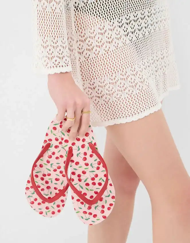 Cherry Print Flip Flops Pink
