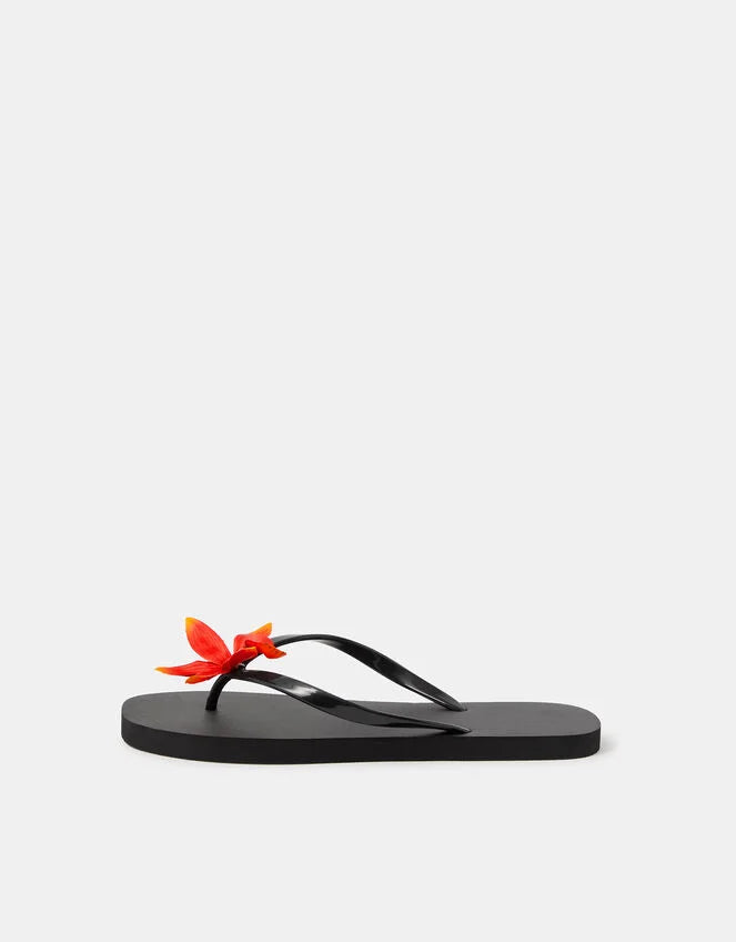 Tropical Flower Flip Flops Black