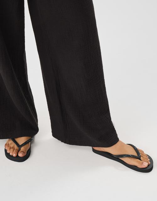 Crystal Embellished Flip Flops Black