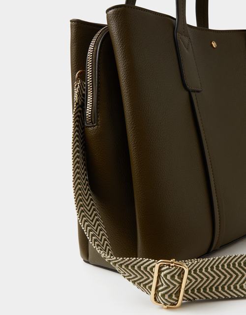 Webbing Strap Faux Leather Shoulder Bag Green