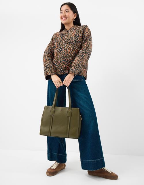 Webbing Strap Faux Leather Shoulder Bag Green