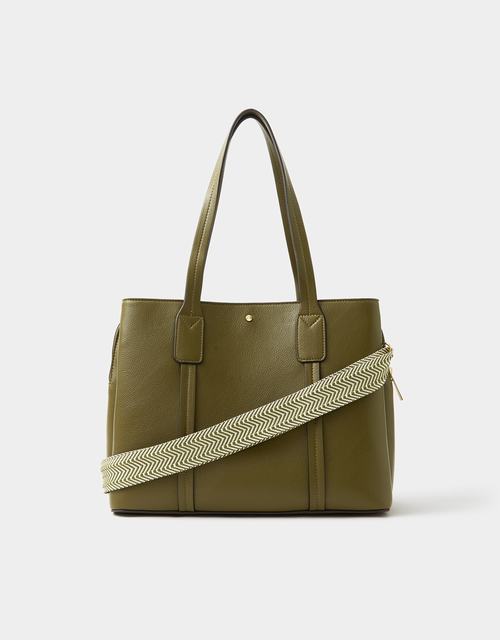 Webbing Strap Faux Leather Shoulder Bag Green