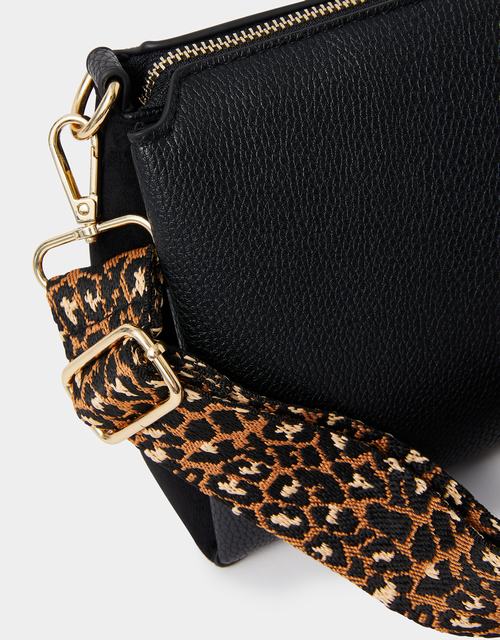 Webbing Strap Suedette Crossbody Bag Black