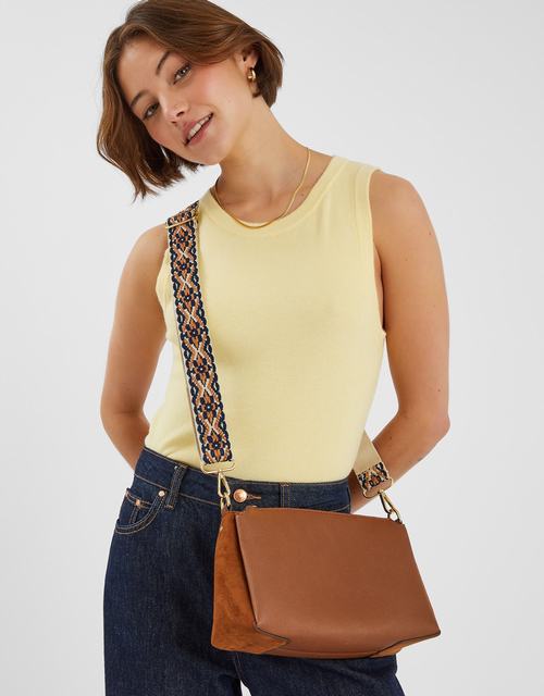 Webbing Strap Suedette Crossbody Bag Black