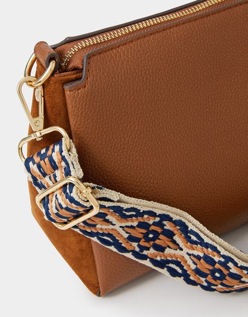 Webbing Strap Suedette Crossbody Bag Black