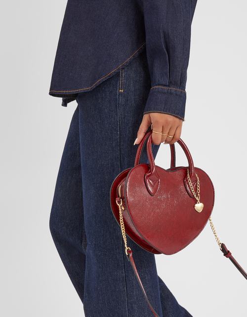 Patent Heart Crossbody Handbag  Red
