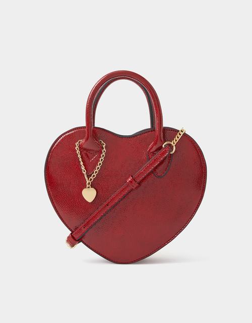 Patent Heart Crossbody Handbag  Red