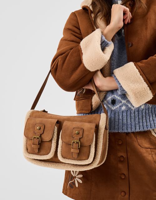 Faux Shearling Pocket Shoulder Bag