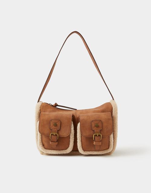 Faux Shearling Pocket Shoulder Bag