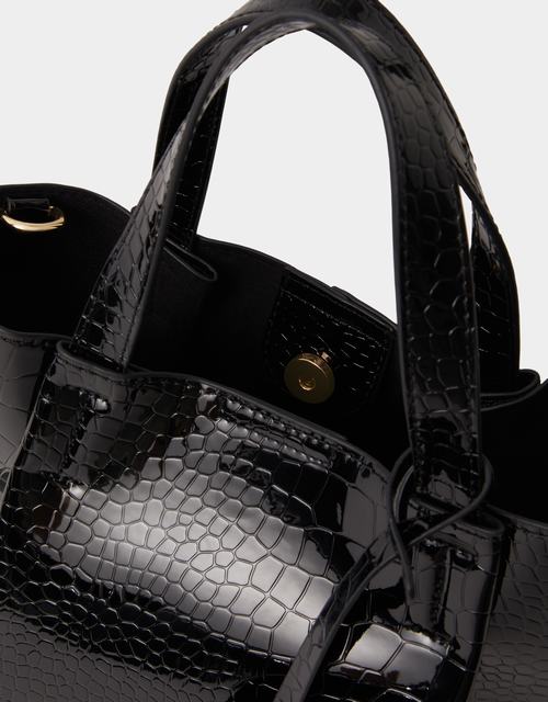 Faux Croc Skin Patent Tote Bag Black