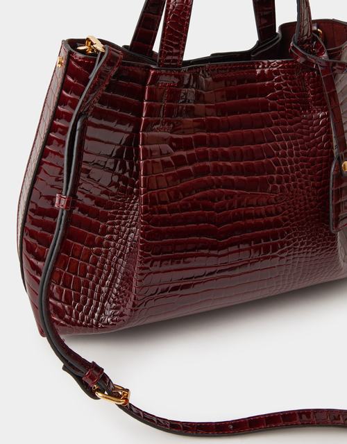 Faux Croc Skin Patent Tote Bag Black