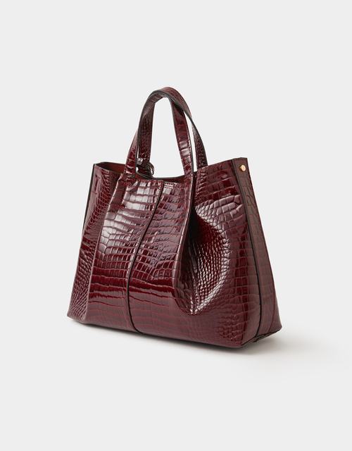 Faux Croc Skin Patent Tote Bag Black