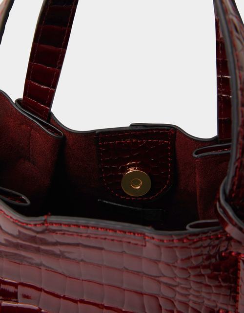 Faux Croc Skin Patent Tote Bag Black