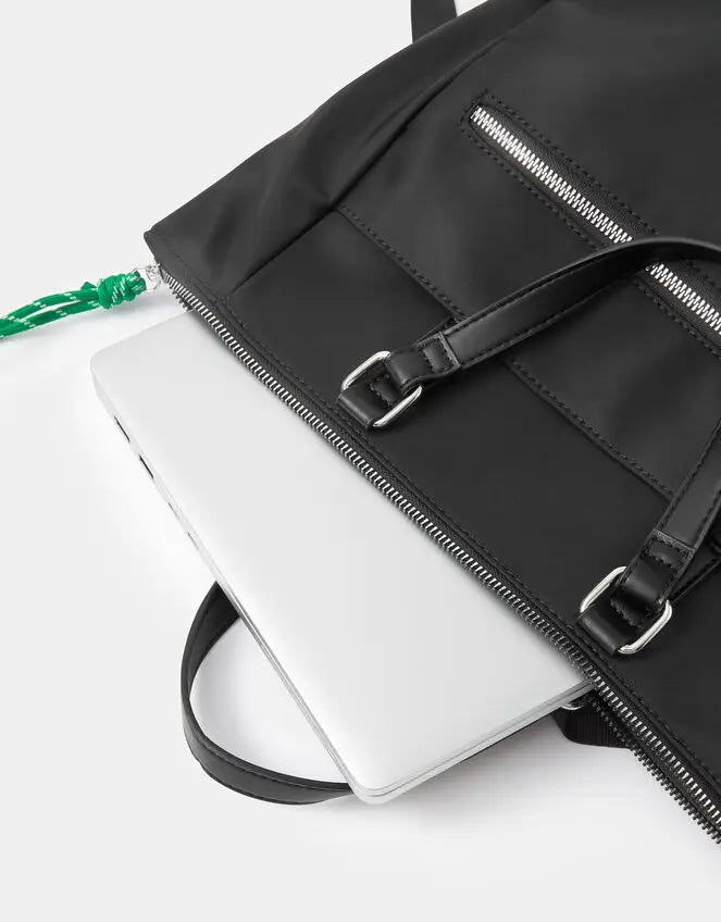 NYLON HANDLE BACKPACK - BLACK