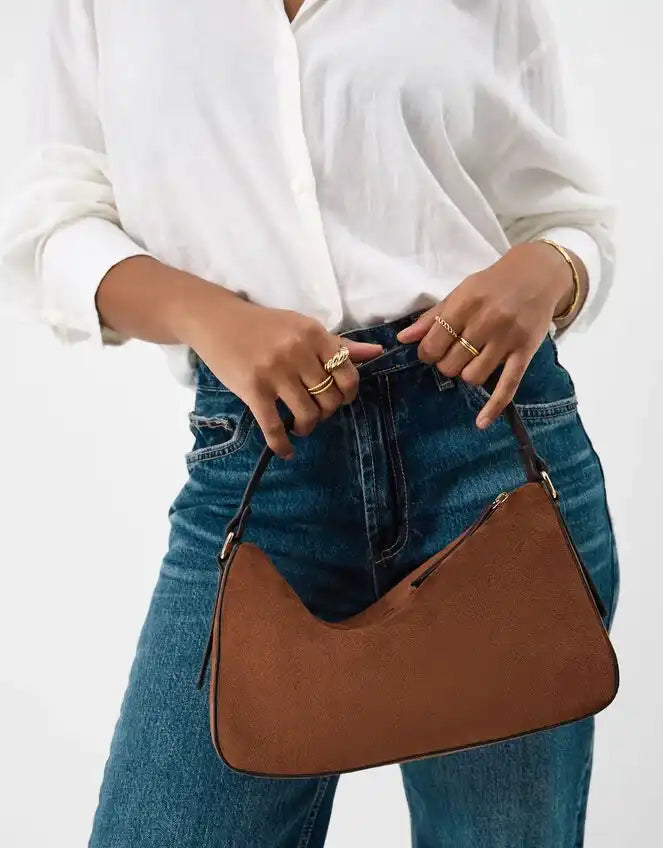 Faux Suede Handheld Bag