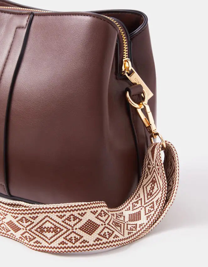 WEBBING STRAP CROSSBODY - CHOCOLATE