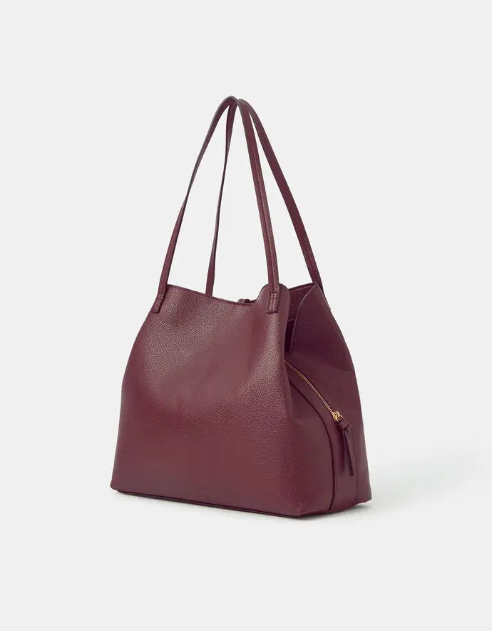 SUEDETTE POCKET TASSEL SHOULDER BAG - BURGUNDY
