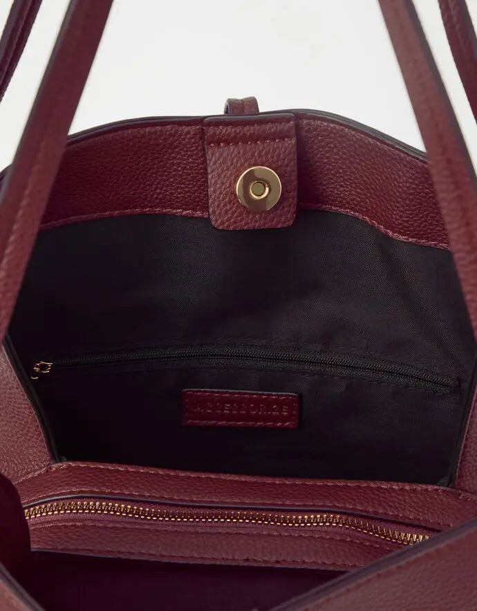 SUEDETTE POCKET TASSEL SHOULDER BAG - BURGUNDY