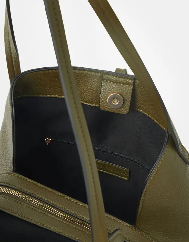 SUEDETTE POCKET TASSEL SHOULDER BAG - OLIVE