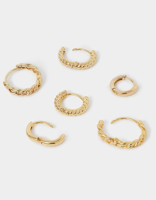 3-Pack 14ct Gold-Plated Twist Clicker Hoop Earrings