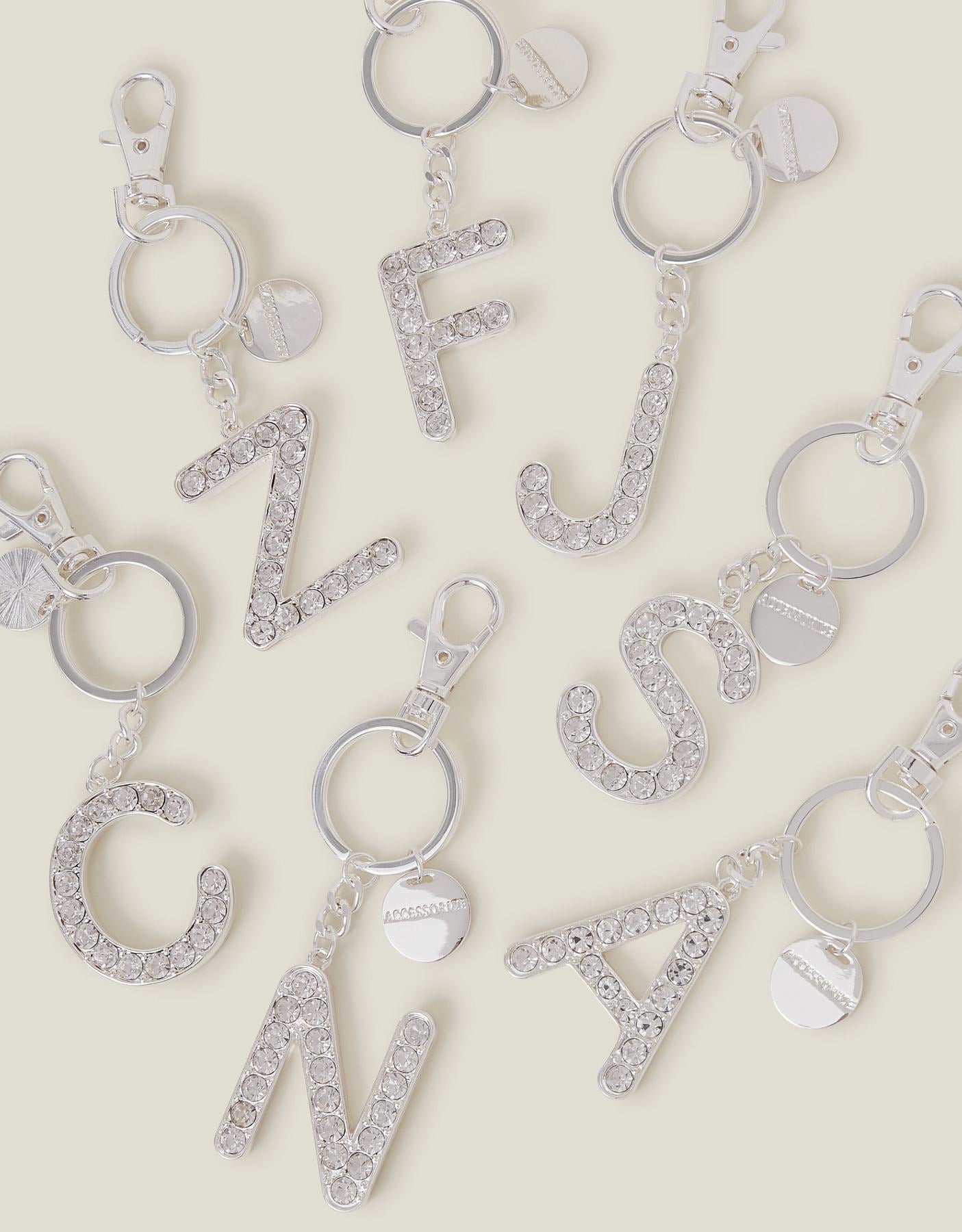 Diamante Initial Keyring Silver