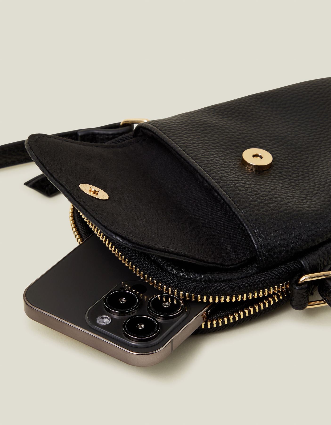 Faux Leather Pocket Phone Bag Black