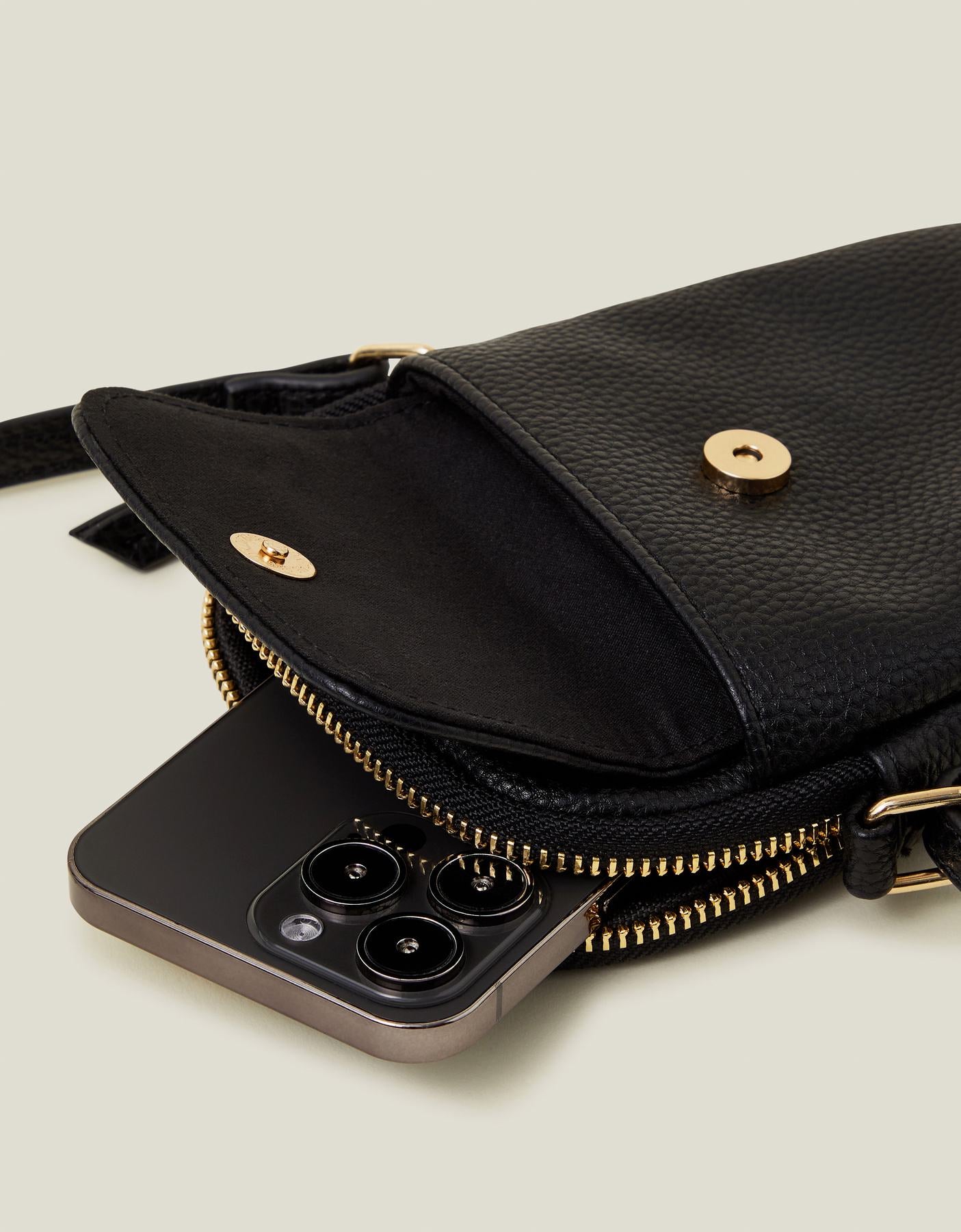 Faux Leather Pocket Phone Bag Black