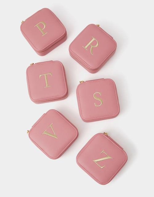 Mini Square Initial Jewellery Box Pink